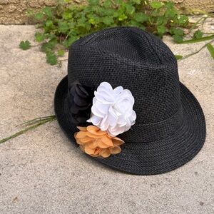 Black Fedora Hat with 3 Floral Accents